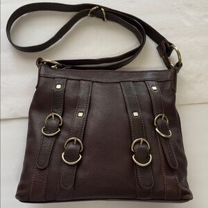 Kenneth Cole Chocolate Shoulder Bag with Brass Details